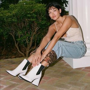 Circus by Sam Edelman square toes white snakeskin booties